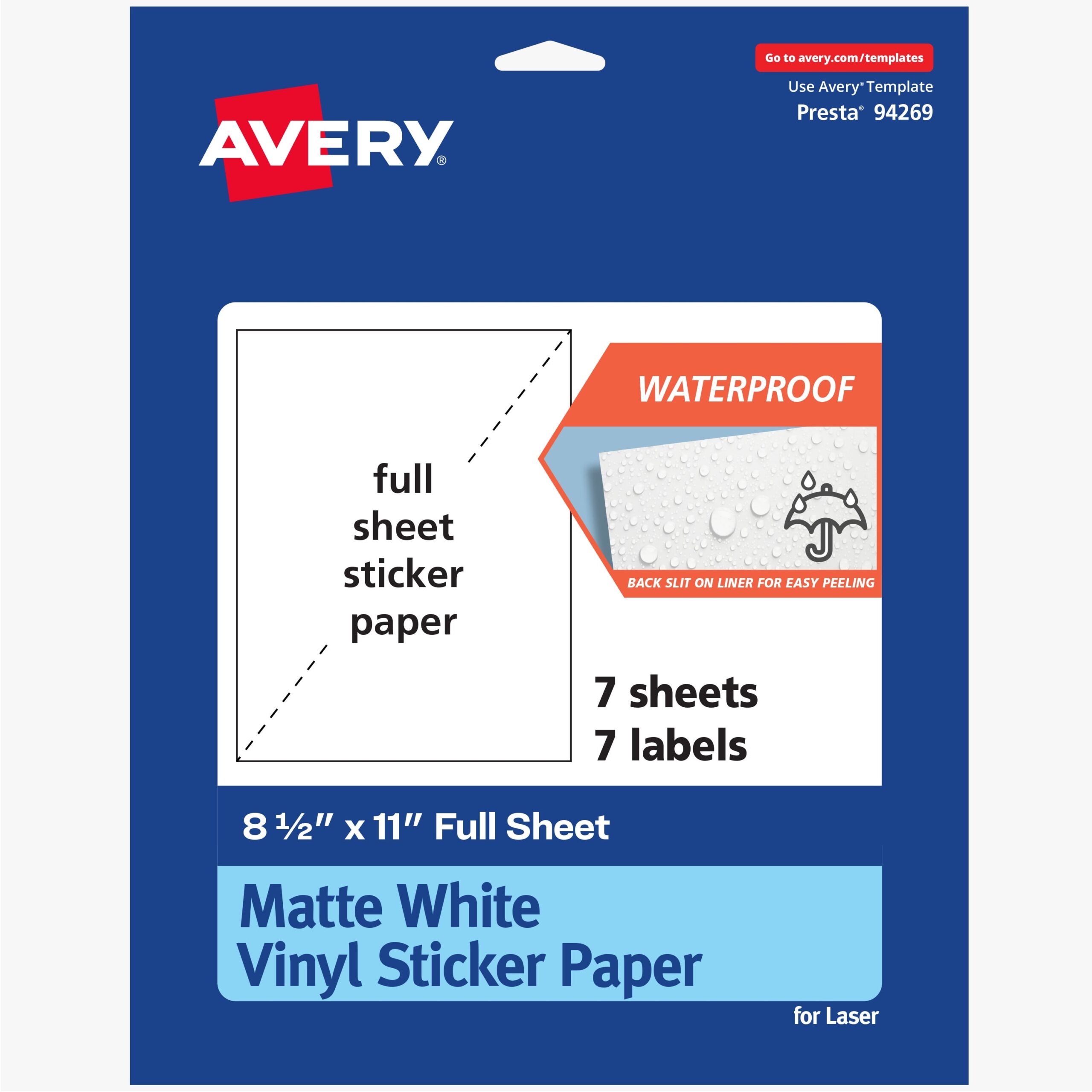 Avery Printable Vinyl Sticker Paper 8 1 2 X 11 7 Sheets Walmart