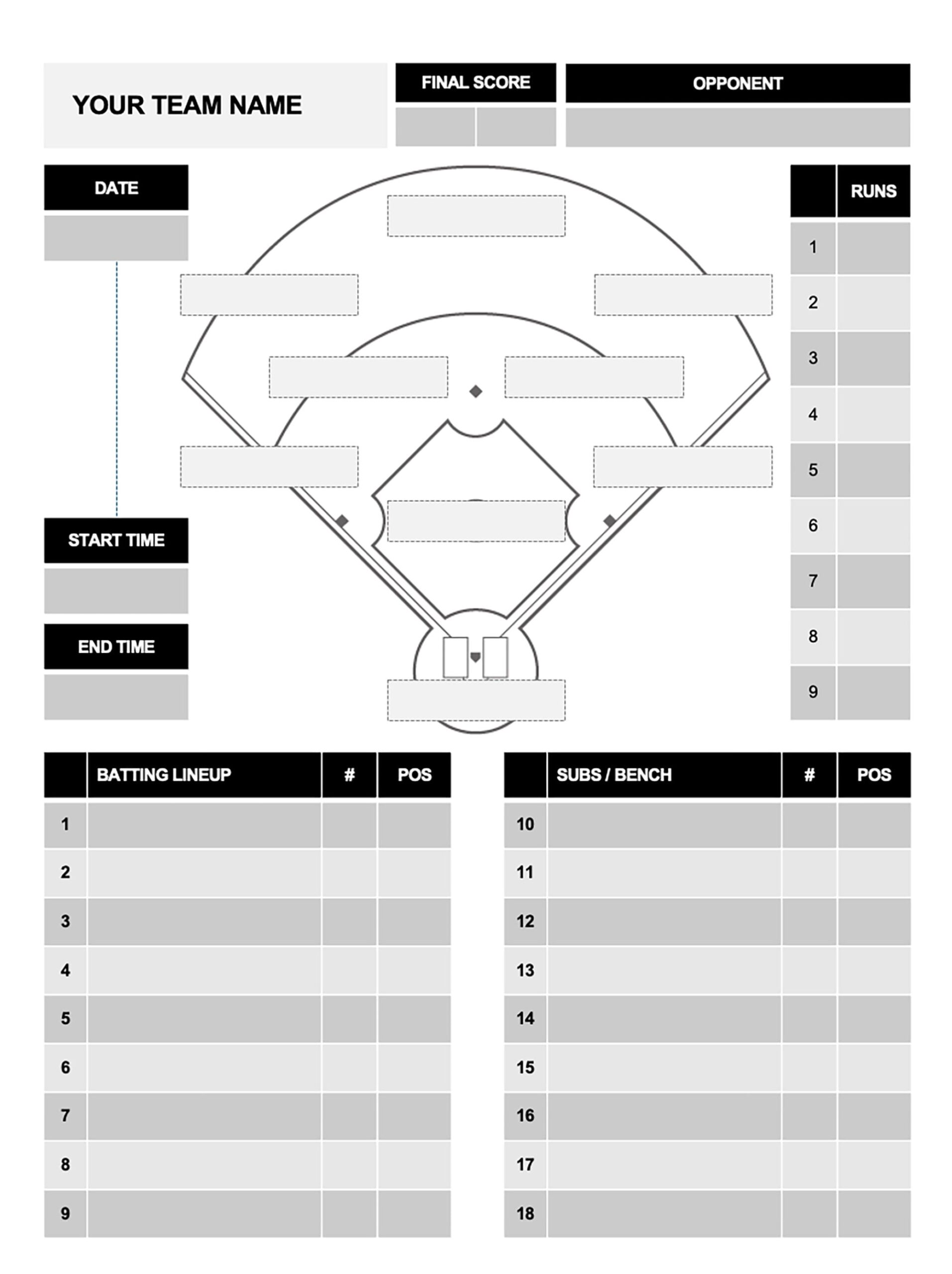 Baseball Softball Lineup Template Editable Team Roster PDF Etsy