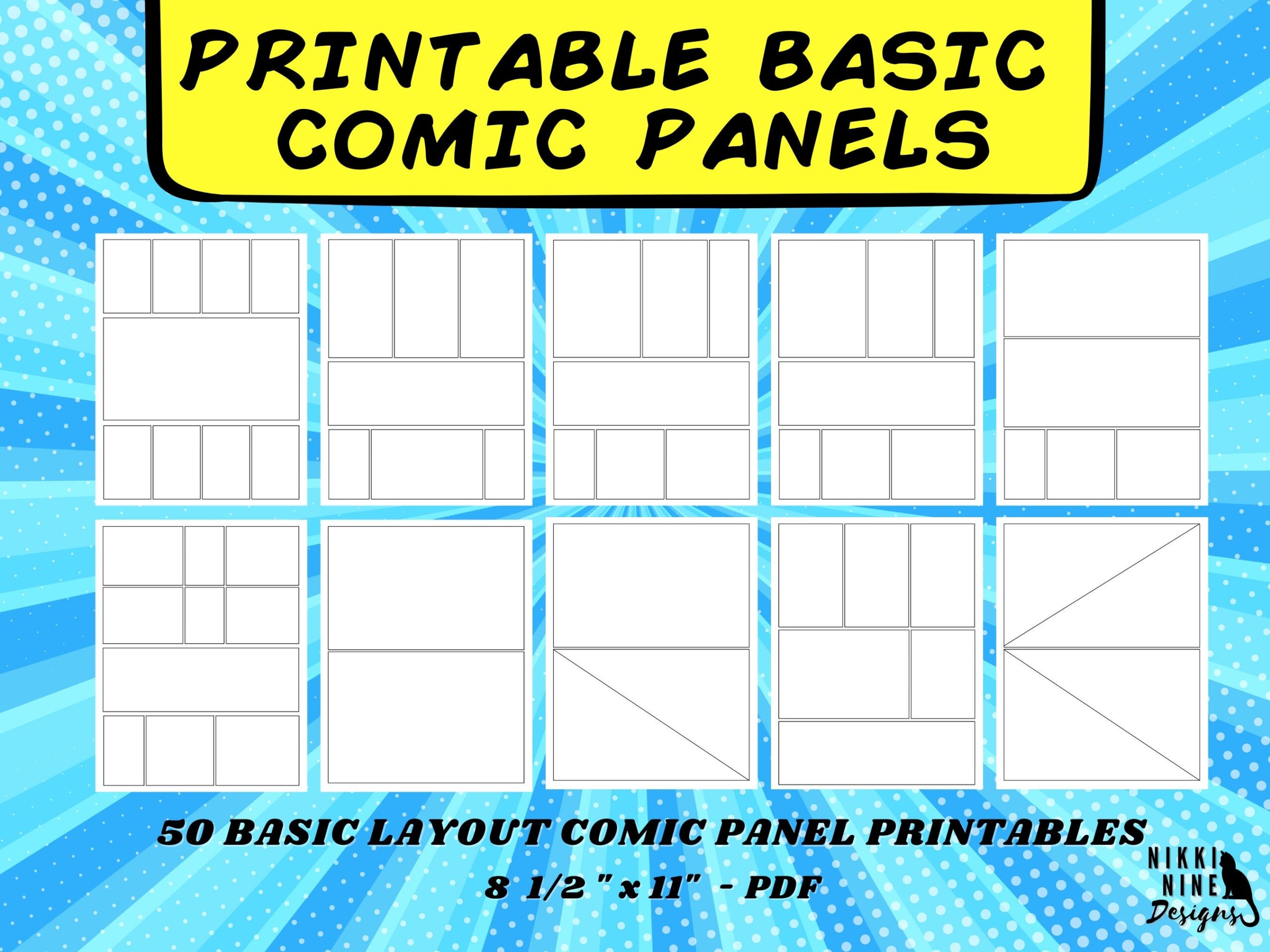 Basic Comic Book Panels With 50 Printable Pages Manga Panels Blank Comic Book Pages DIY Comic Book Digital File Etsy