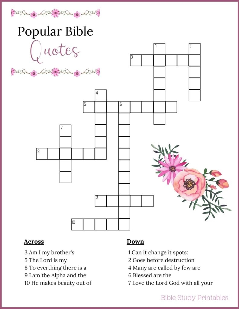 Bible Crossword Puzzles For Learning Scripture Worksheets Library
