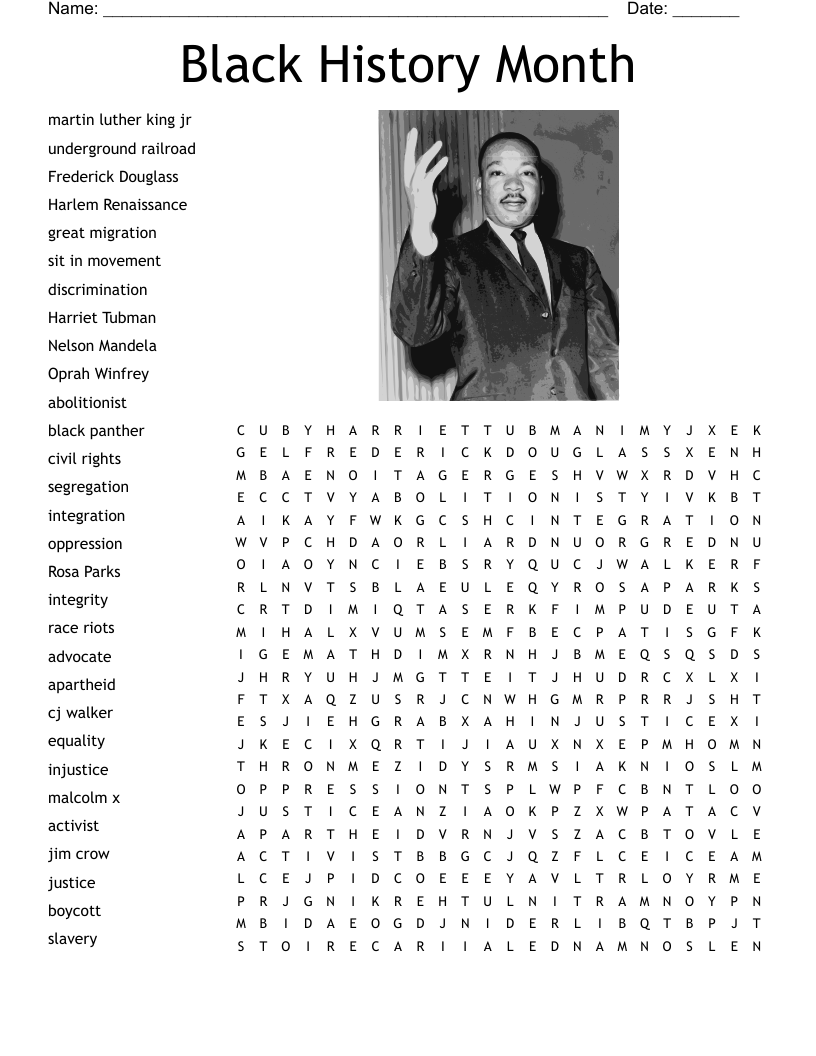 Black History Month Word Search WordMint Black History Month Word Search WordMint
