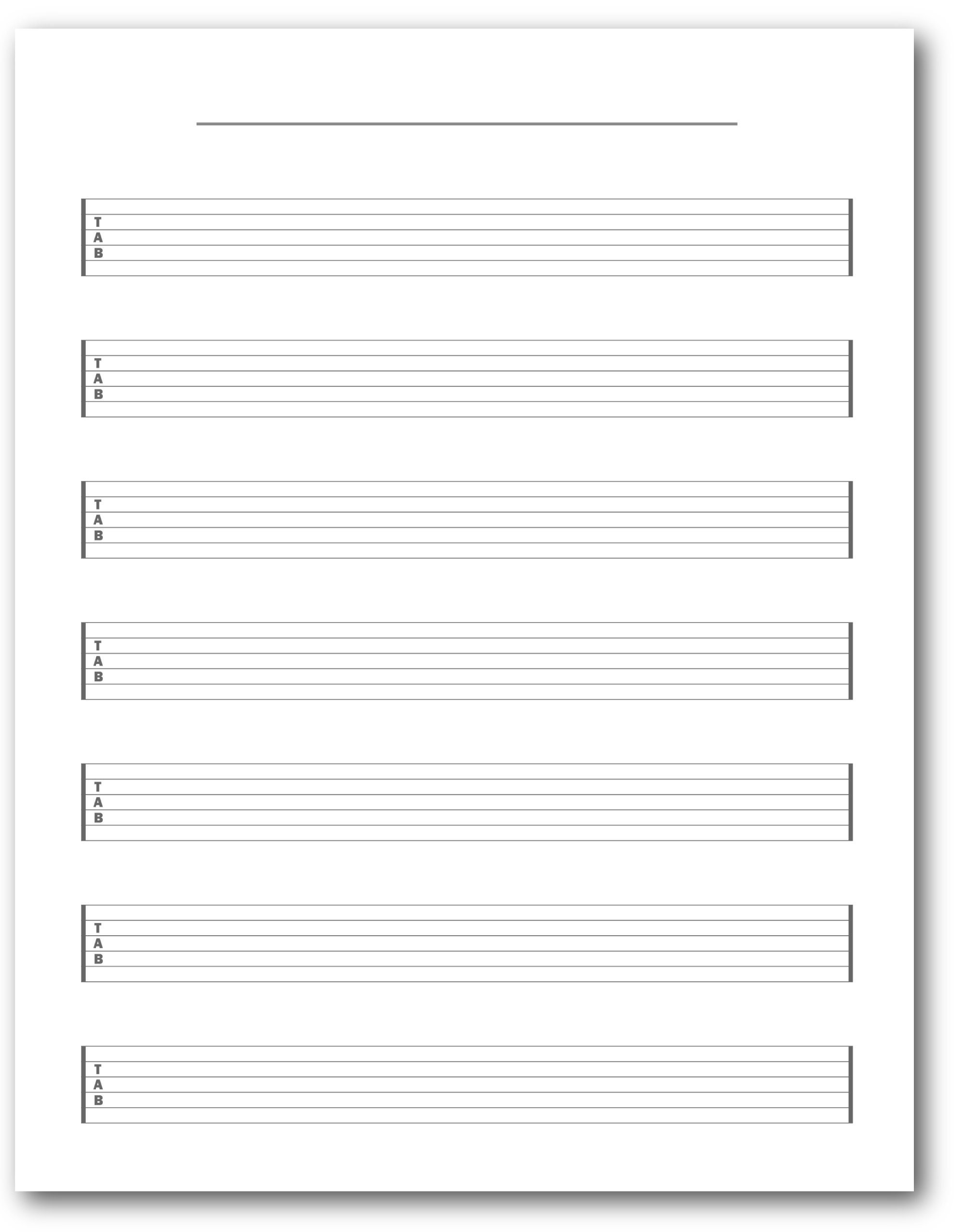 Blank 6 string Guitar Tablature 7 Rows Blank Sheet Music Blank Guitar Tab Blank Tab Sheets Printable Sheet Music Guitar Tabs Etsy