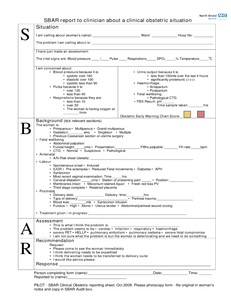 Blank Sbar Template Fill Online Printable Fillable Blank PdfFiller