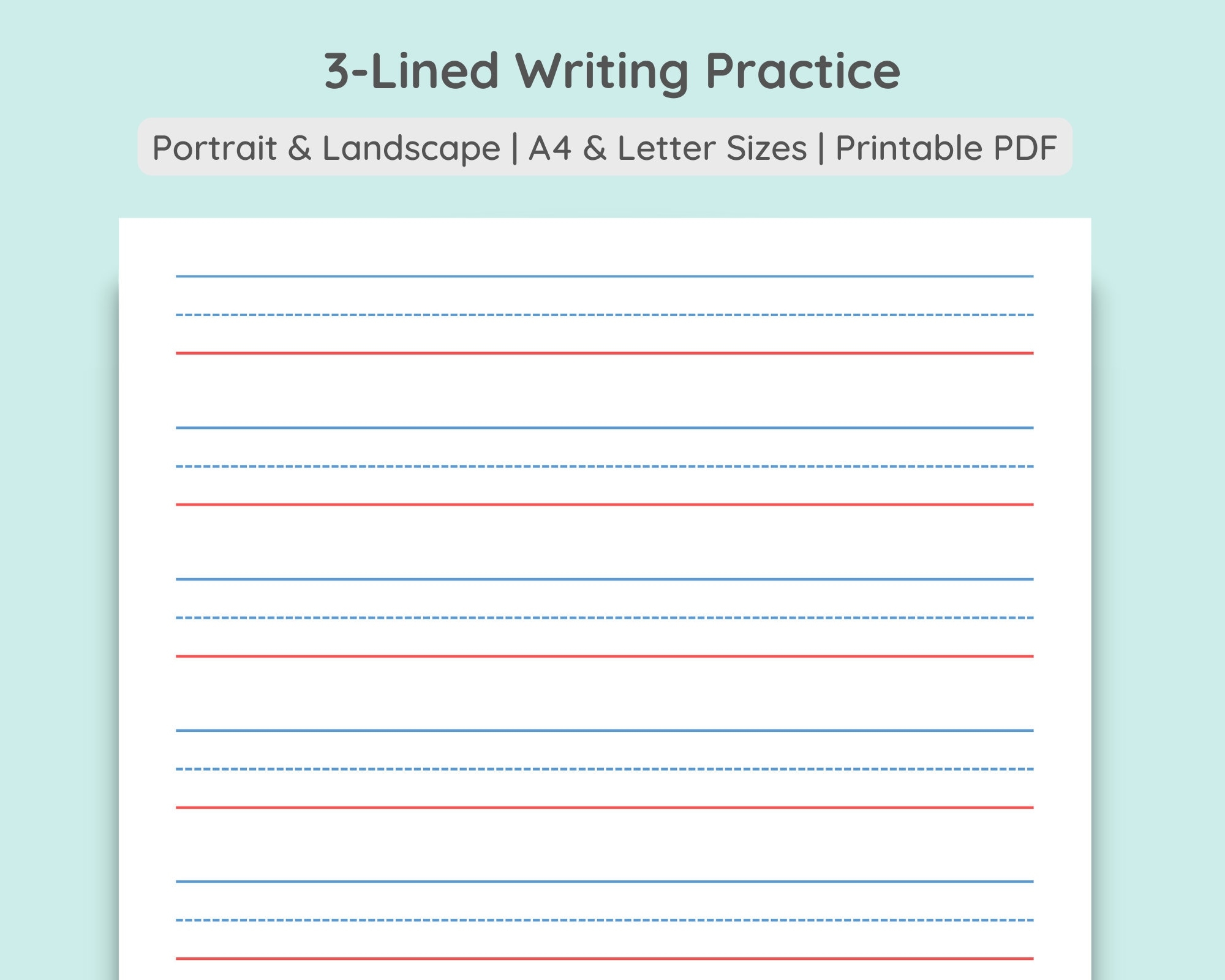 Buy 3 lined Writing Practice Paper Handwriting Penmanship Calligraphy Sheet Colored Grey Portrait Landscape A4 Letter PDF Download Online In India Etsy
