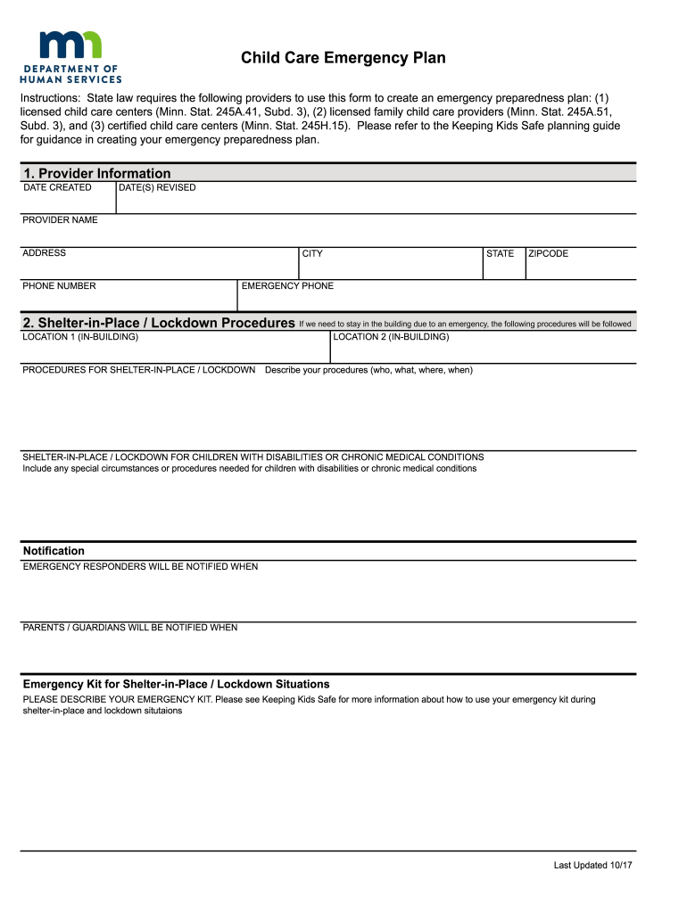 Child Care Emergency Plan Template Fill Online Printable Fillable Blank PdfFiller