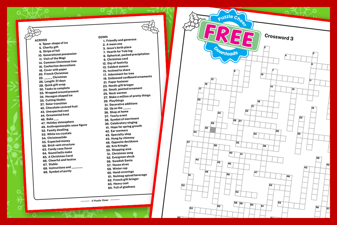 free christmas crossword puzzle printable