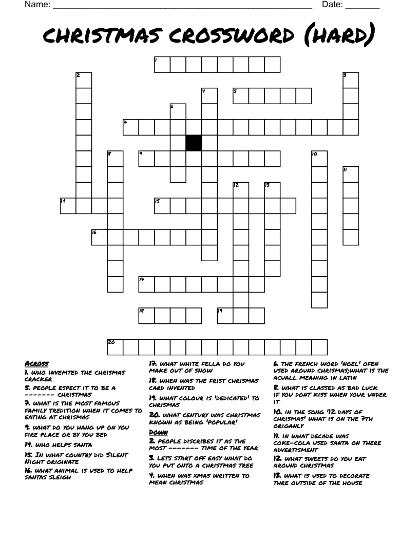 xmas crossword puzzles printable