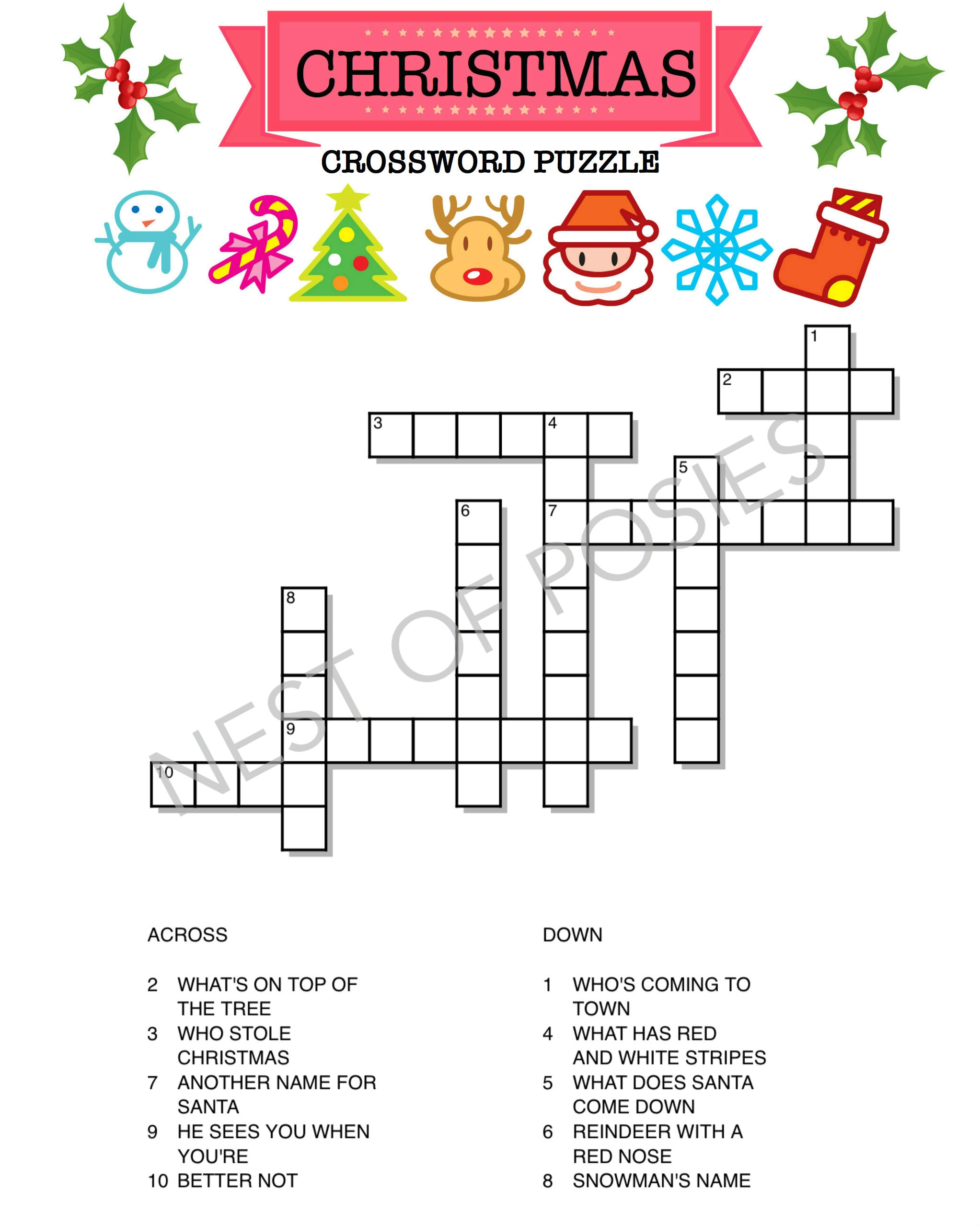 christmas crossword puzzle printable