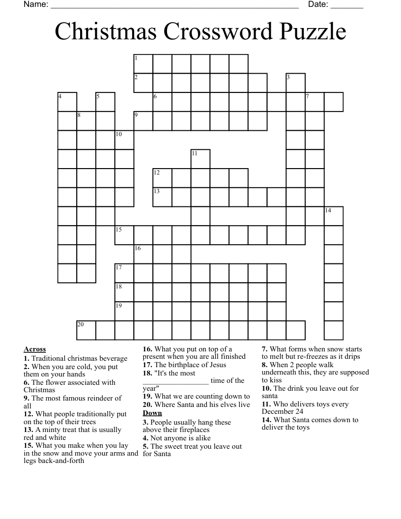 christmas crossword puzzle free printable