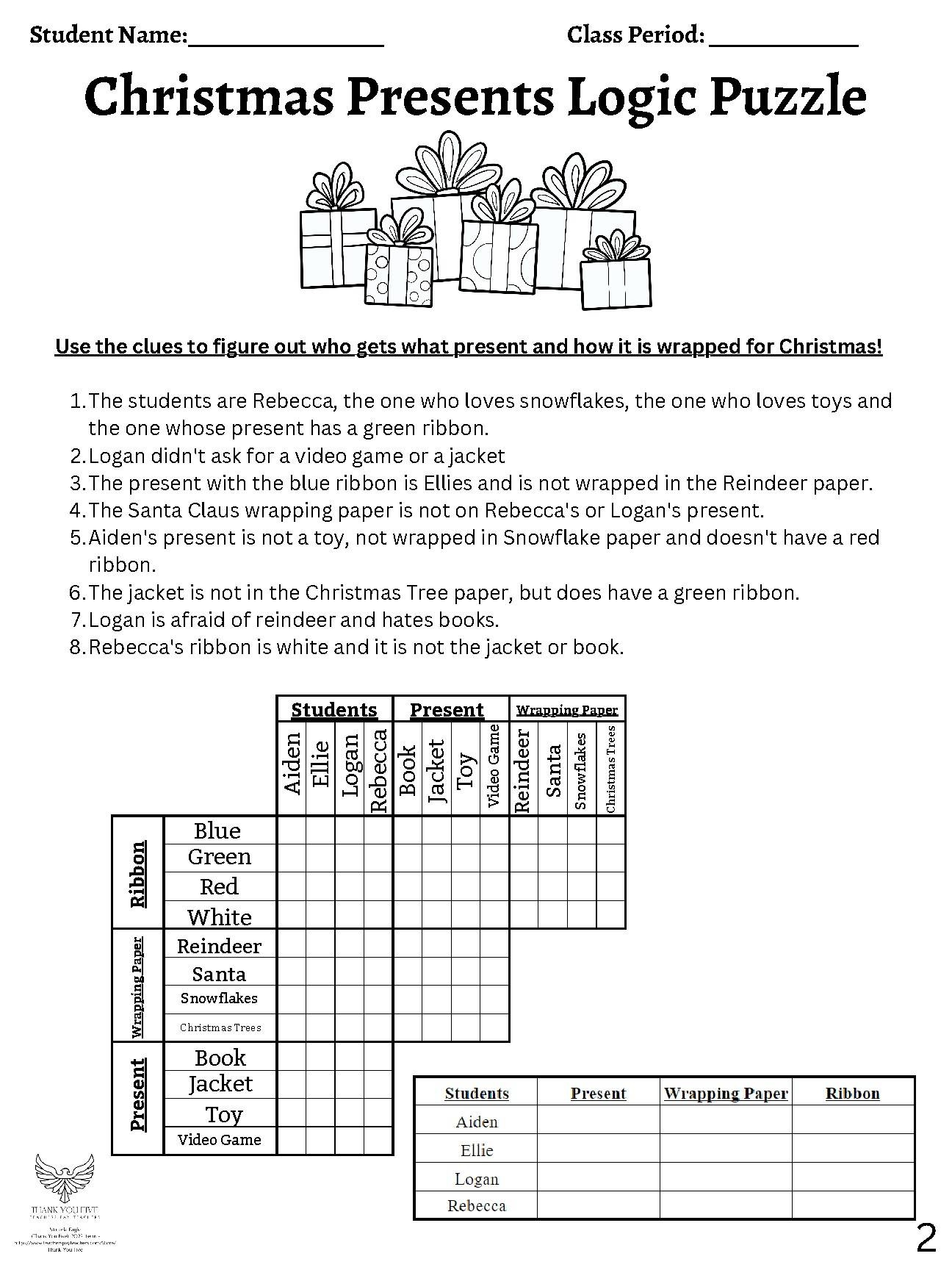 christmas logic puzzles printable