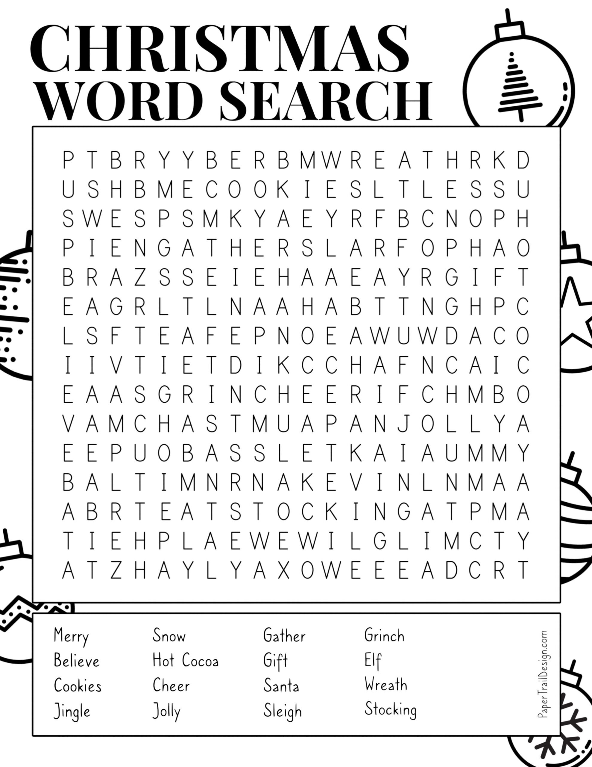 christmas word search puzzles printable