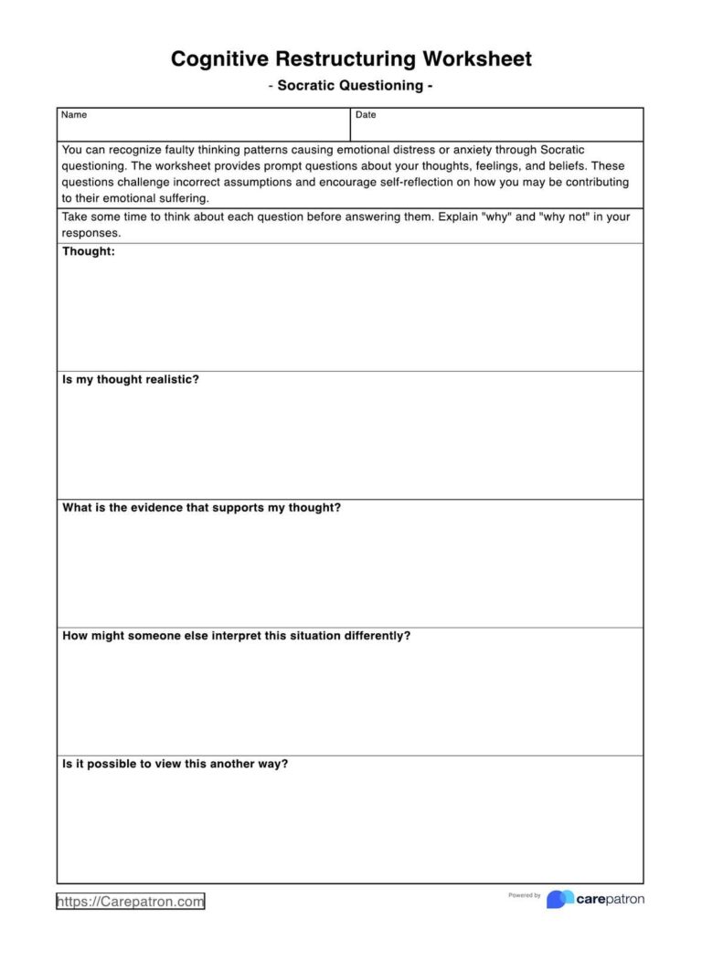 Cognitive Restructuring Worksheets Example Free PDF Download