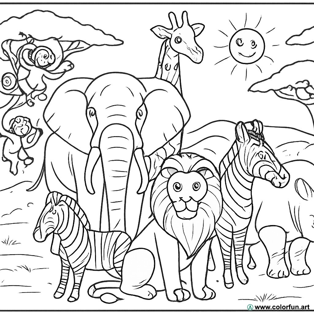 Coloring Page Of African Savanna Animals Download Or Print For Free