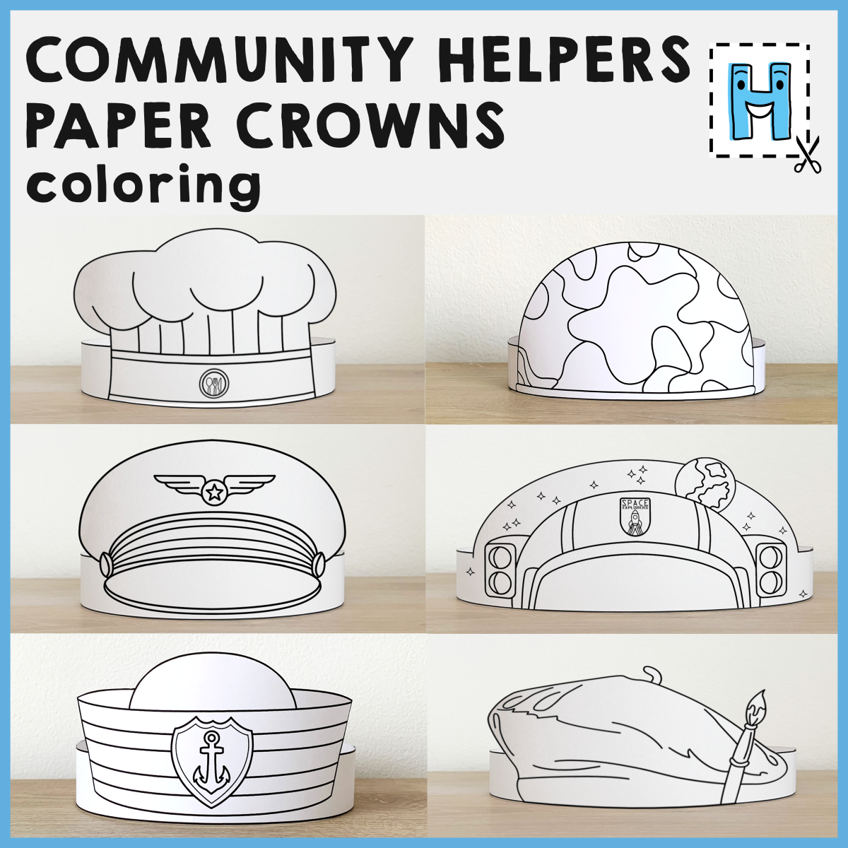 Community Helpers Paper Hats Career Day Printable Paper Coloring Craft Activity Made By Teachers Community Helpers Paper Hats Career Day Printable Paper Coloring Craft Activity Made By Teachers