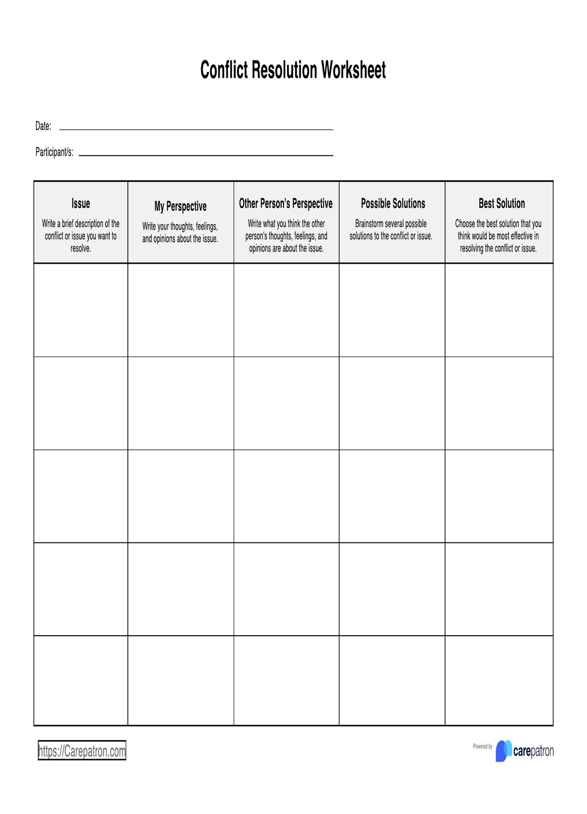 Conflict Resolution Worksheets Example Free PDF Download
