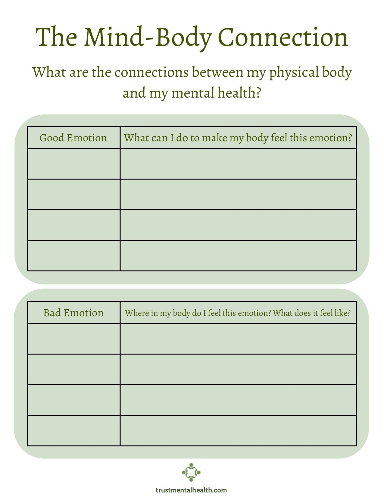 printable mental health worksheets