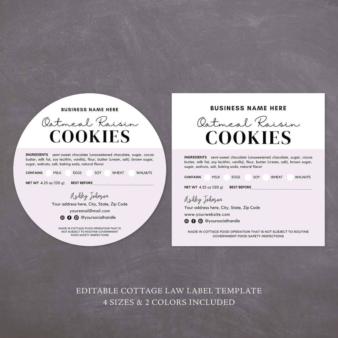 Cottage Food Label Home Baked Goods Label Printable Food Label Cottage Baking Label Ingredient Label Template Home Bakery Stickers Etsy
