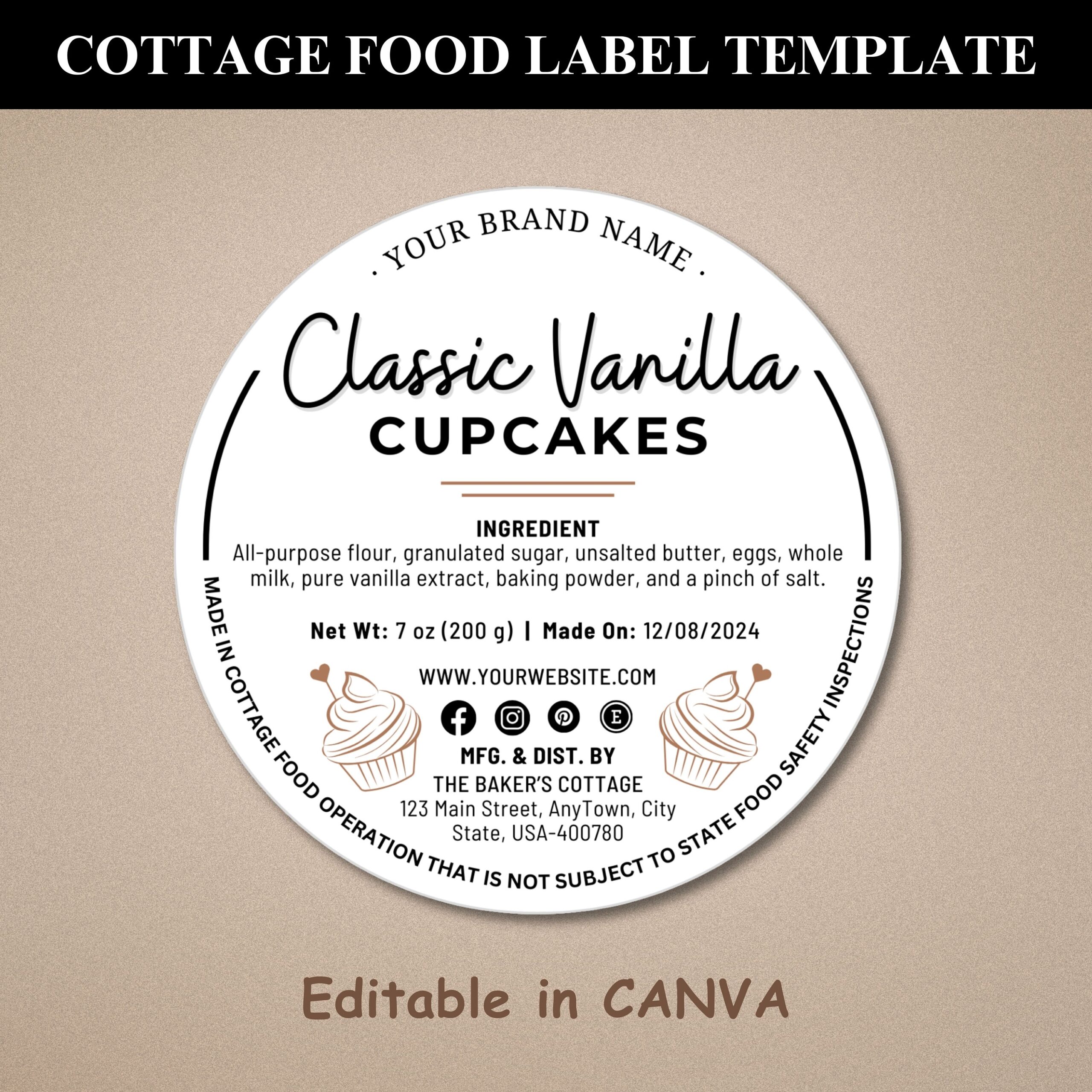 Cottage Food Label Template Home Baked Goods canva Editable Etsy
