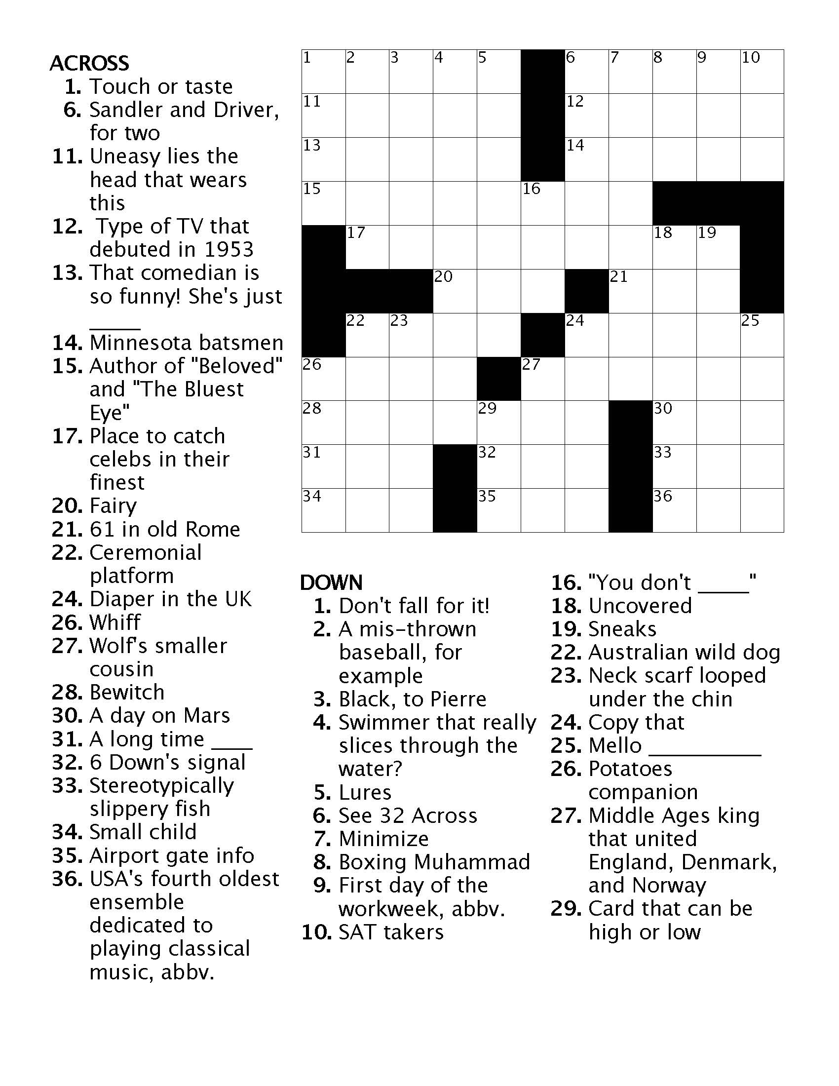 printable crossword puzzles pdf with answers