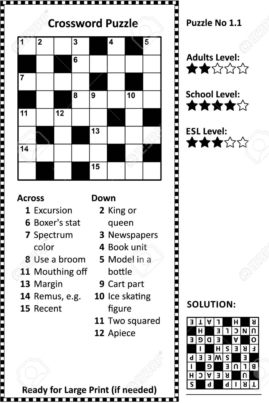 medium difficulty crossword puzzles printable