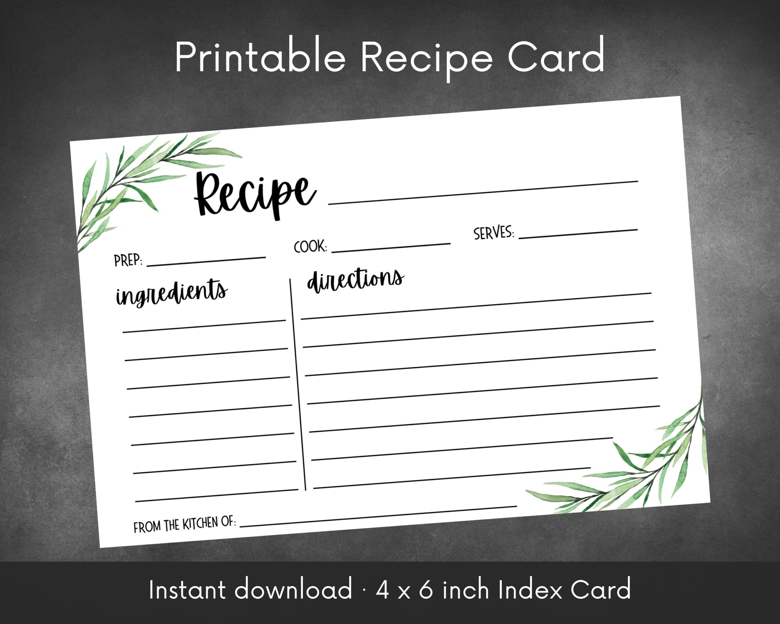 printable recipe card template