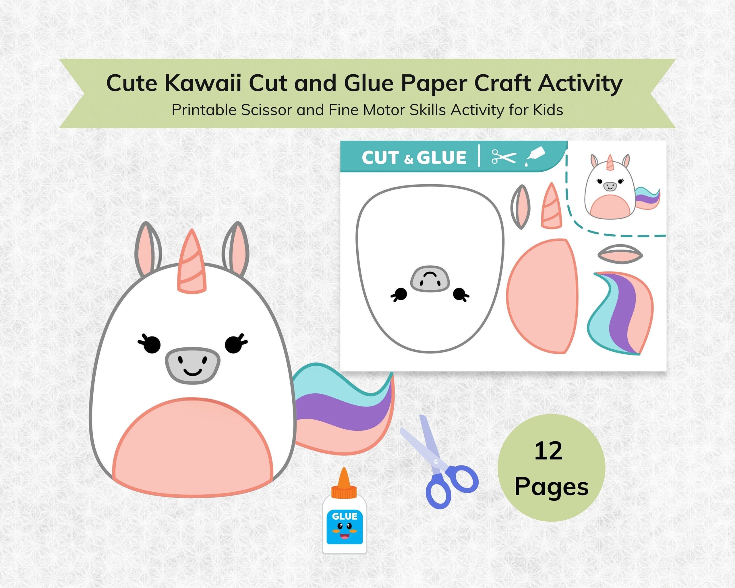 Cute Kawaii Character Cut And Glue Paper Craft Activity Sheet For Kids Preschool Cutting Practice Worksheet Fine Motor Activity Etsy
