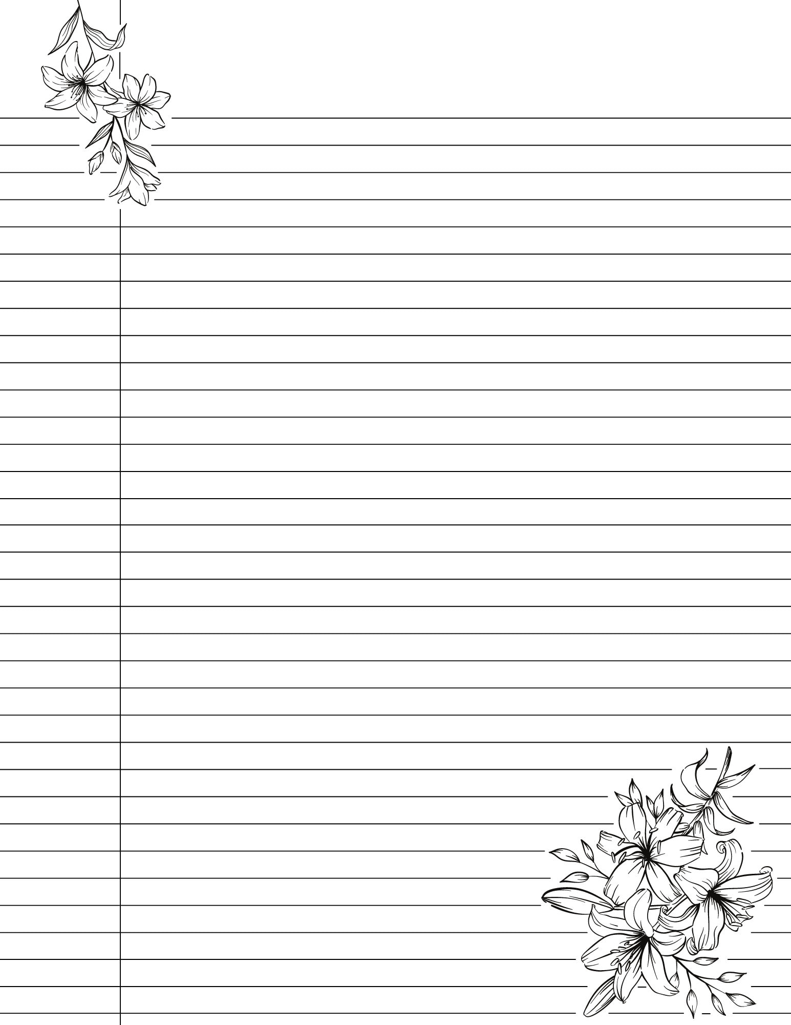 Cute Printable College Ruled Lined Notebook Paper With Margins Floral Lily Flower Design Double Sided Black White Easy Download Etsy Cute Printable College Ruled Lined Notebook Paper With Margins Floral Lily Flower Design Double Sided Black White Easy Download Etsy