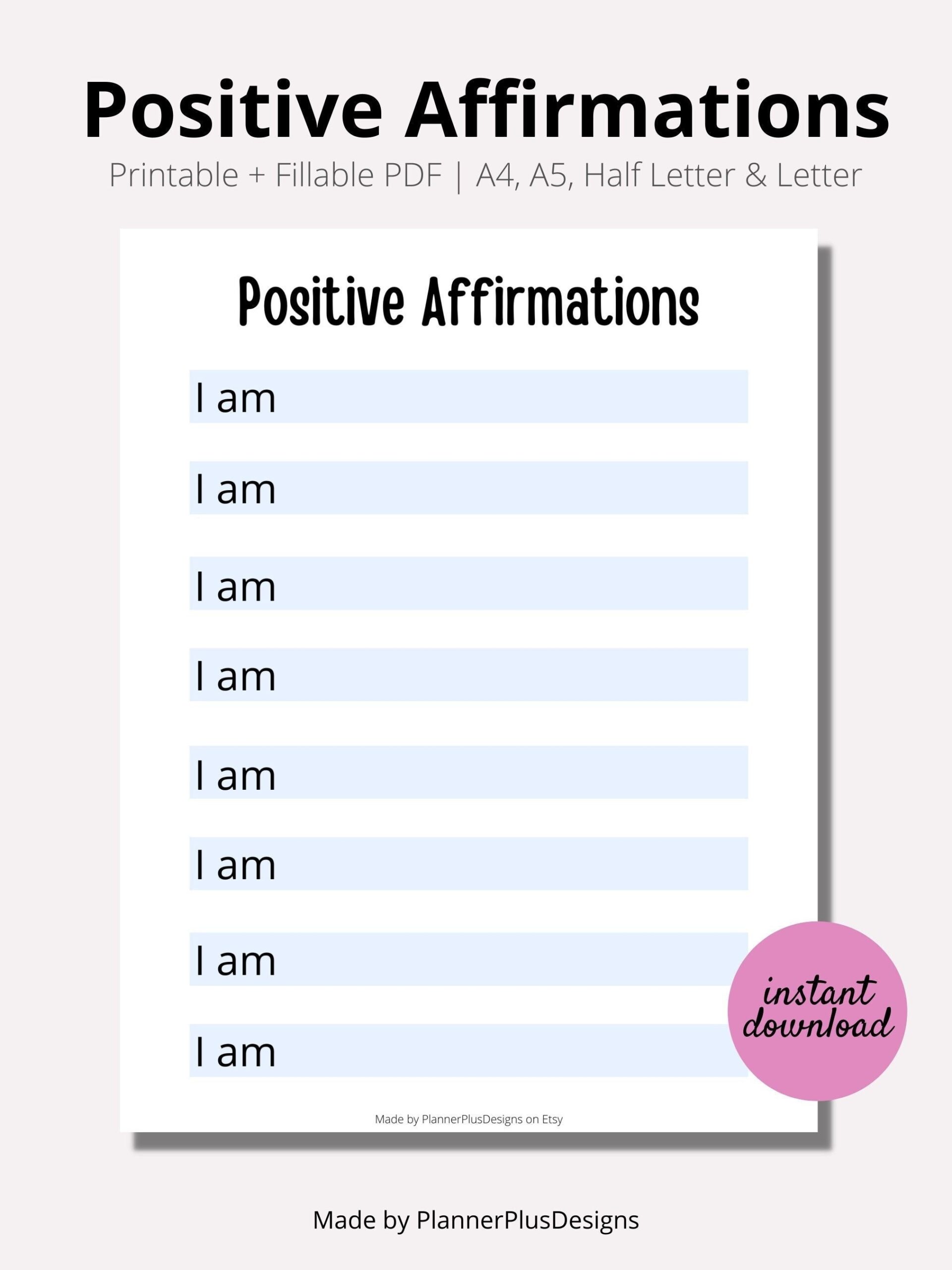 printable positive affirmations worksheet pdf