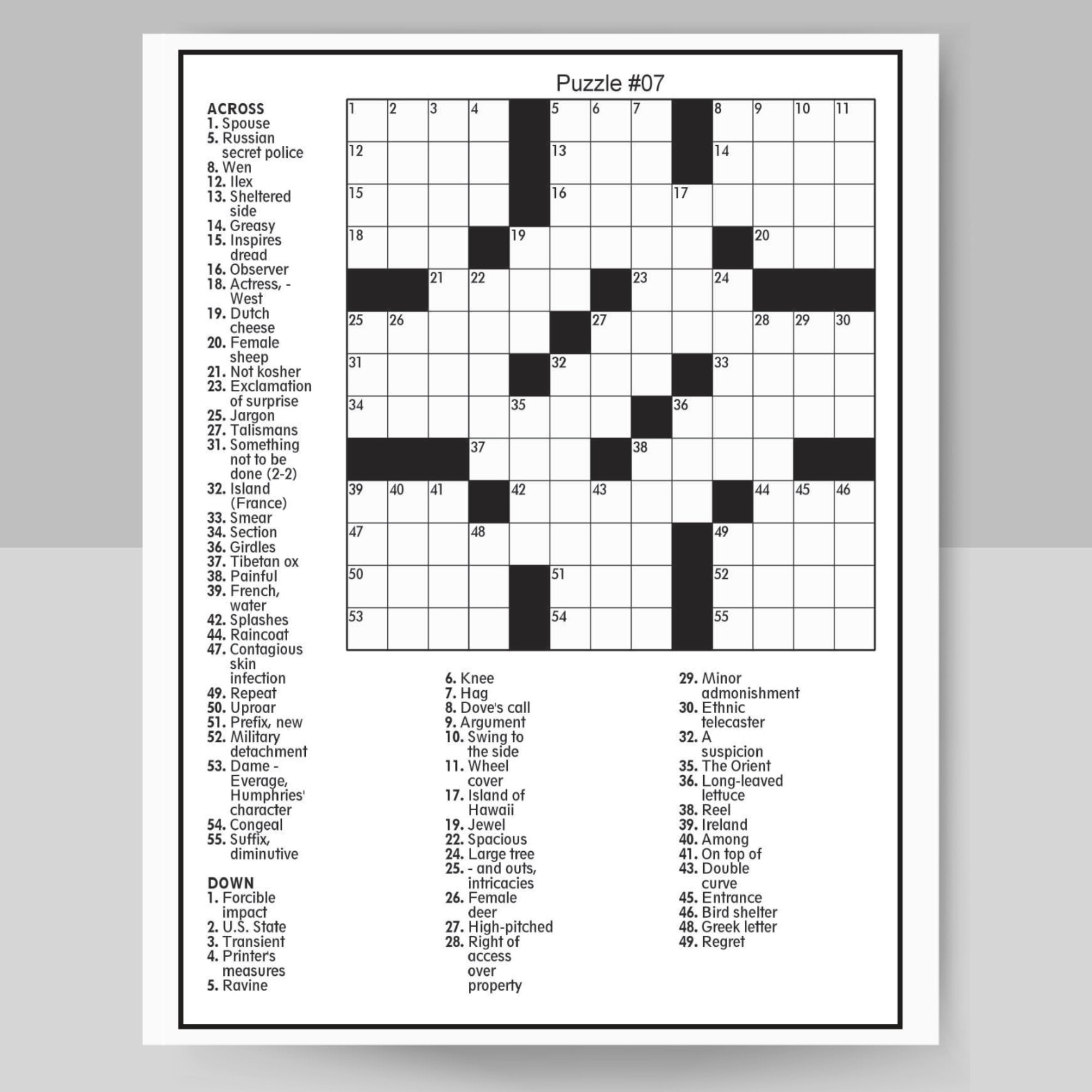 funny crossword puzzles printable