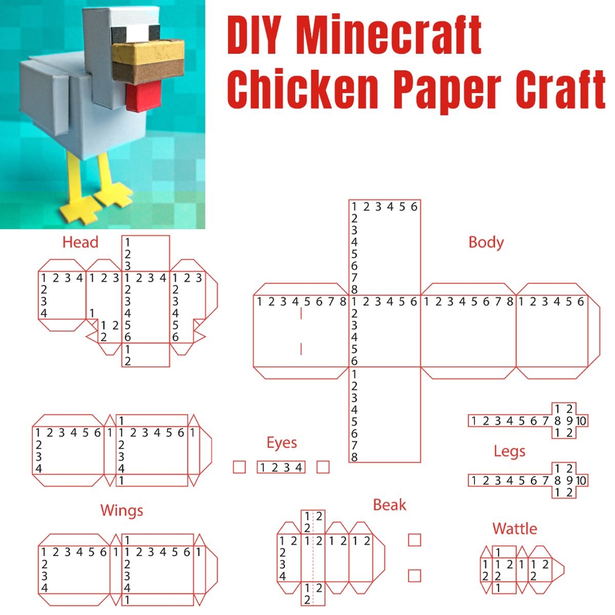 DIY Minecraft Chicken Paper Craft Template