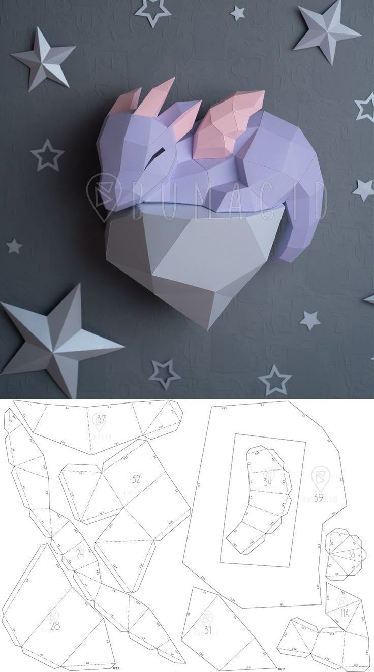 DIY Papercraft PDF Template For Creating 3D Dragon On A Rock From Paper Instant Download