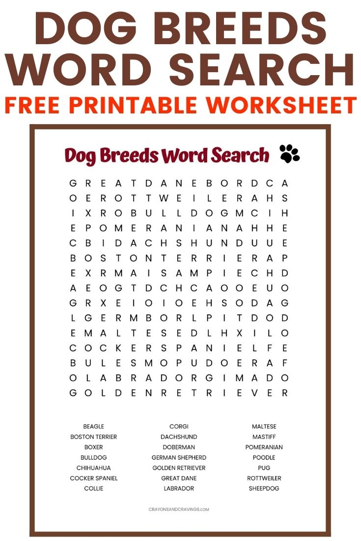 Dog Breeds Word Search Free Printable 