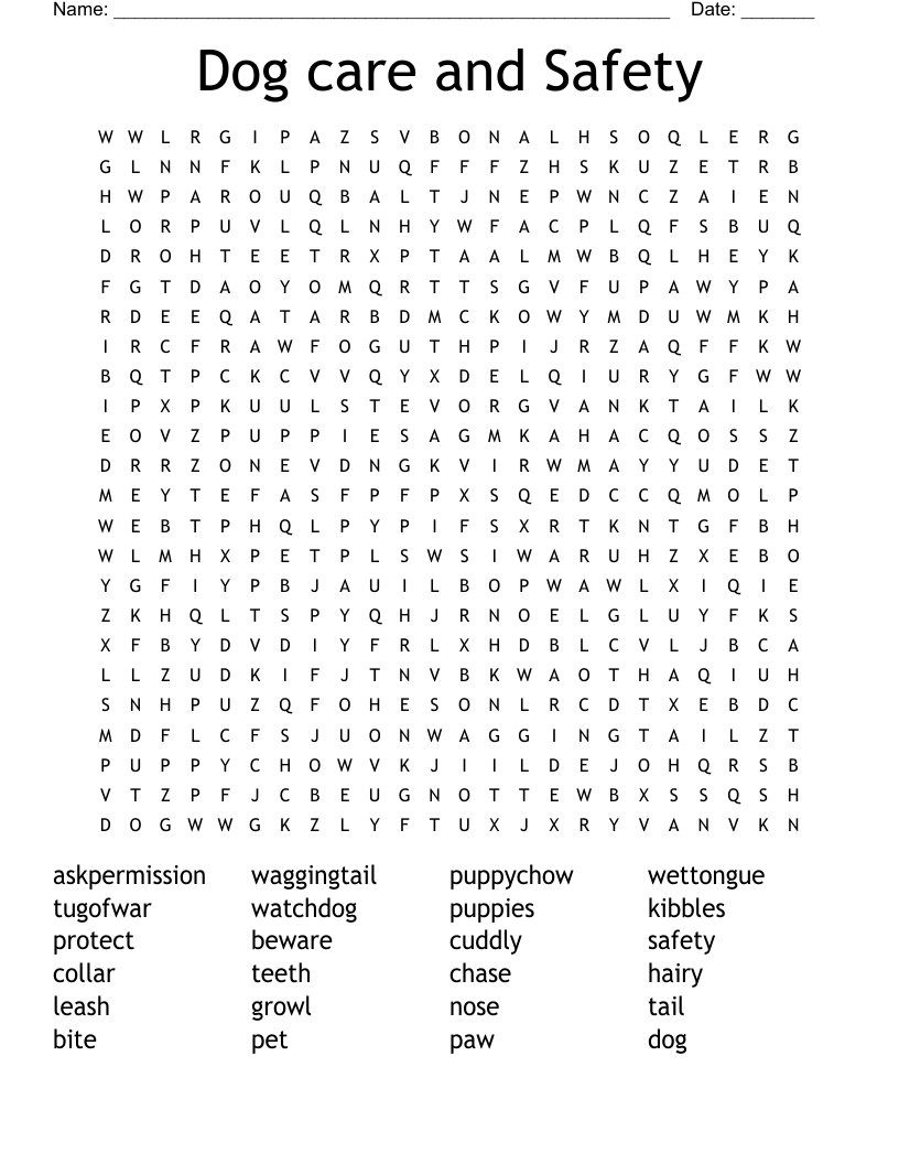 Dog Care And Safety Word Search WordMint