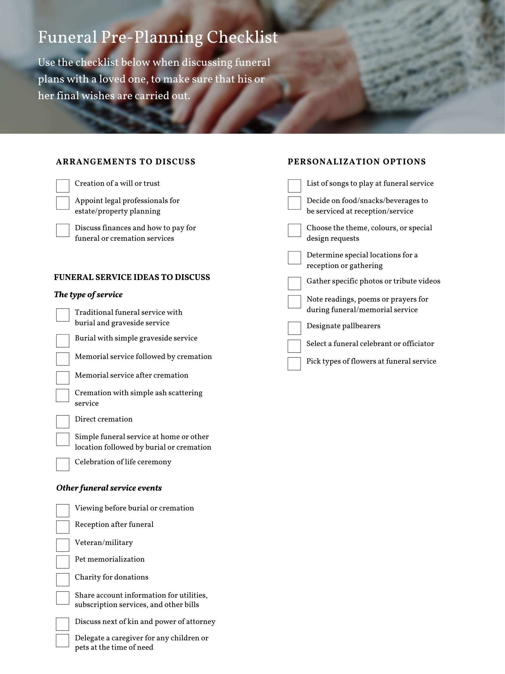printable funeral pre planning worksheet