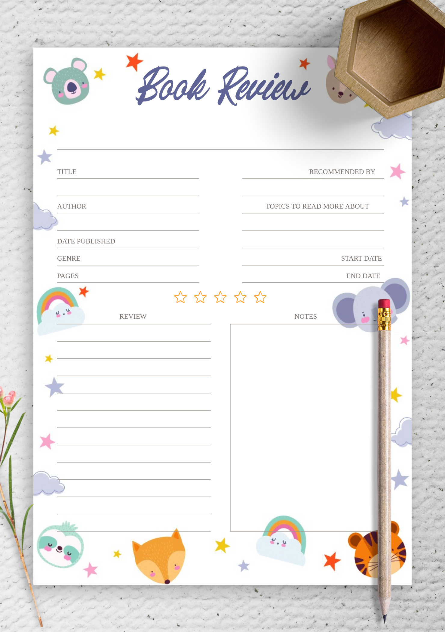 printable book review template