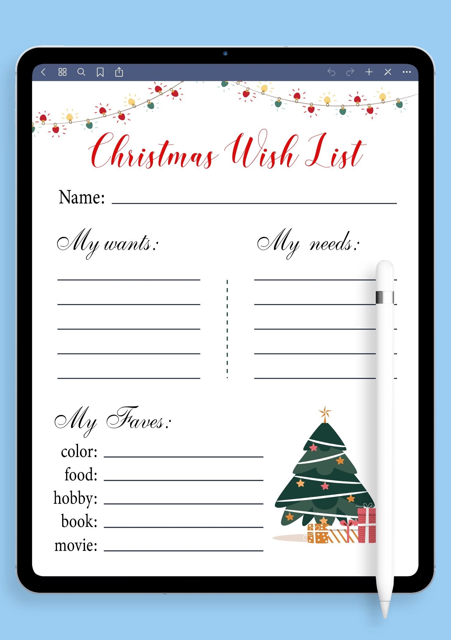 free christmas list template printable