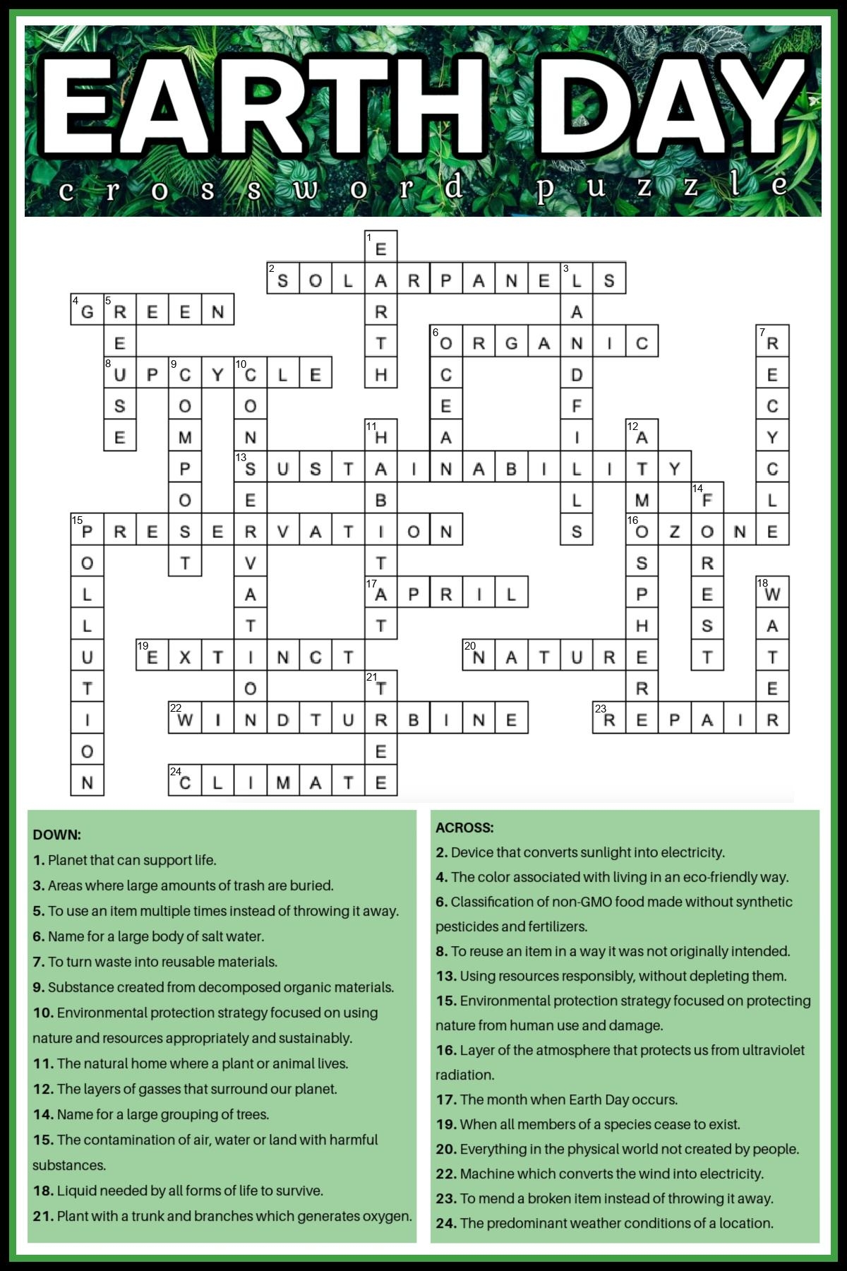 Earth Day Crossword Puzzle Free Earth Day Printable Answers Earth Day Crossword Puzzle Free Earth Day Printable Answers