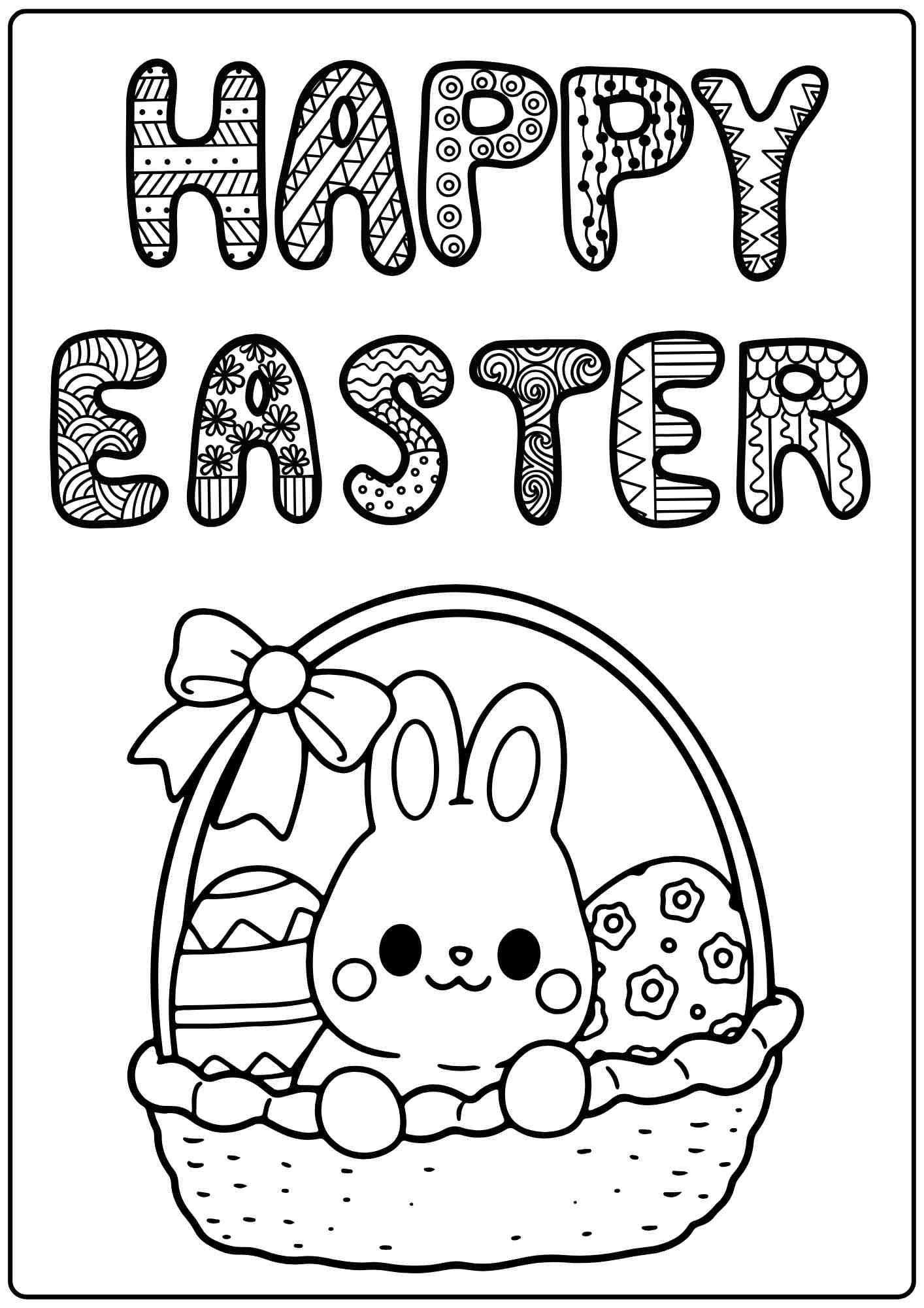 Easter Bunny In A Basket Coloring Page Free Printable PDF For Kids Ezpzlearn
