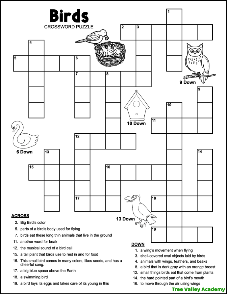 Easy Bird Crossword Tree Valley Academy Easy Bird Crossword Tree Valley Academy