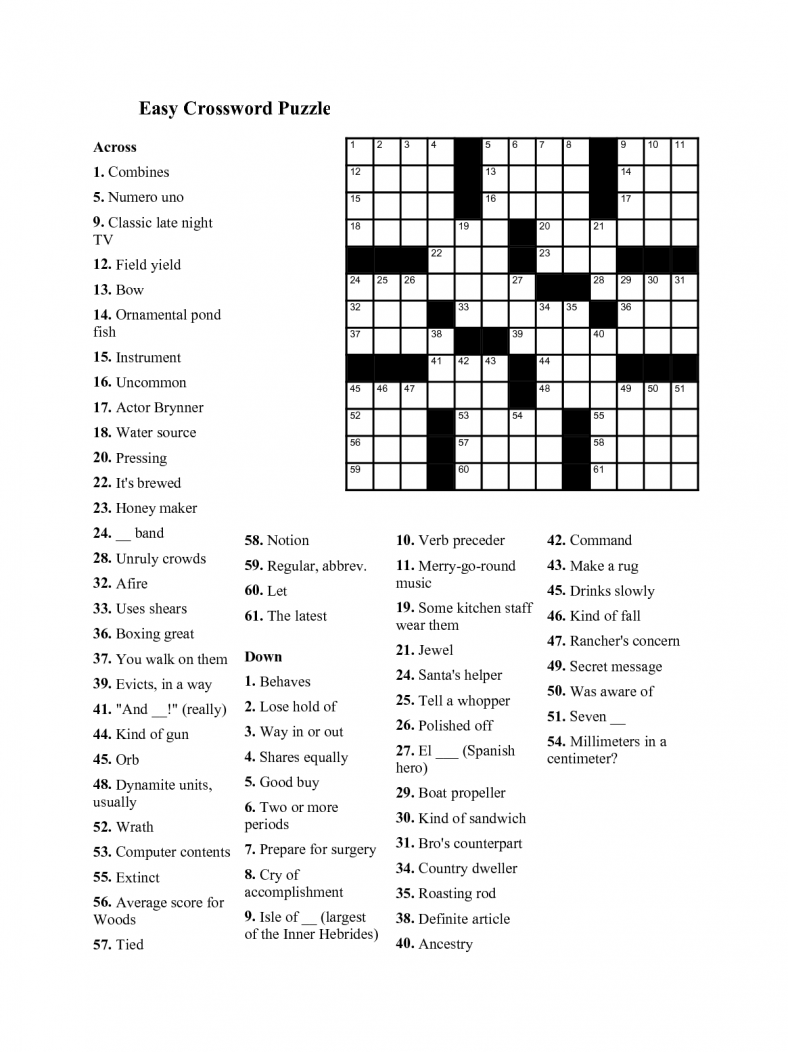 printable crossword puzzles for adults easy