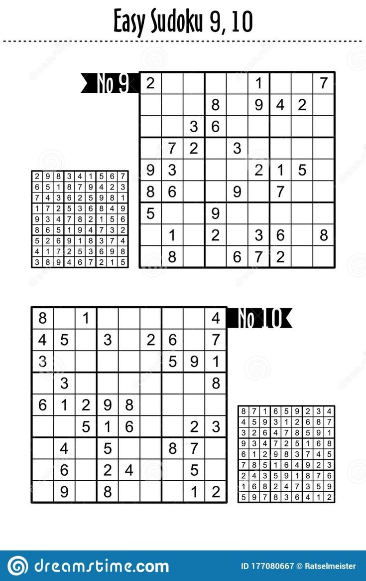 Easy Level Sudoku Puzzles 9 10 Stock Vector Illustration Of Collection Printable 177080667
