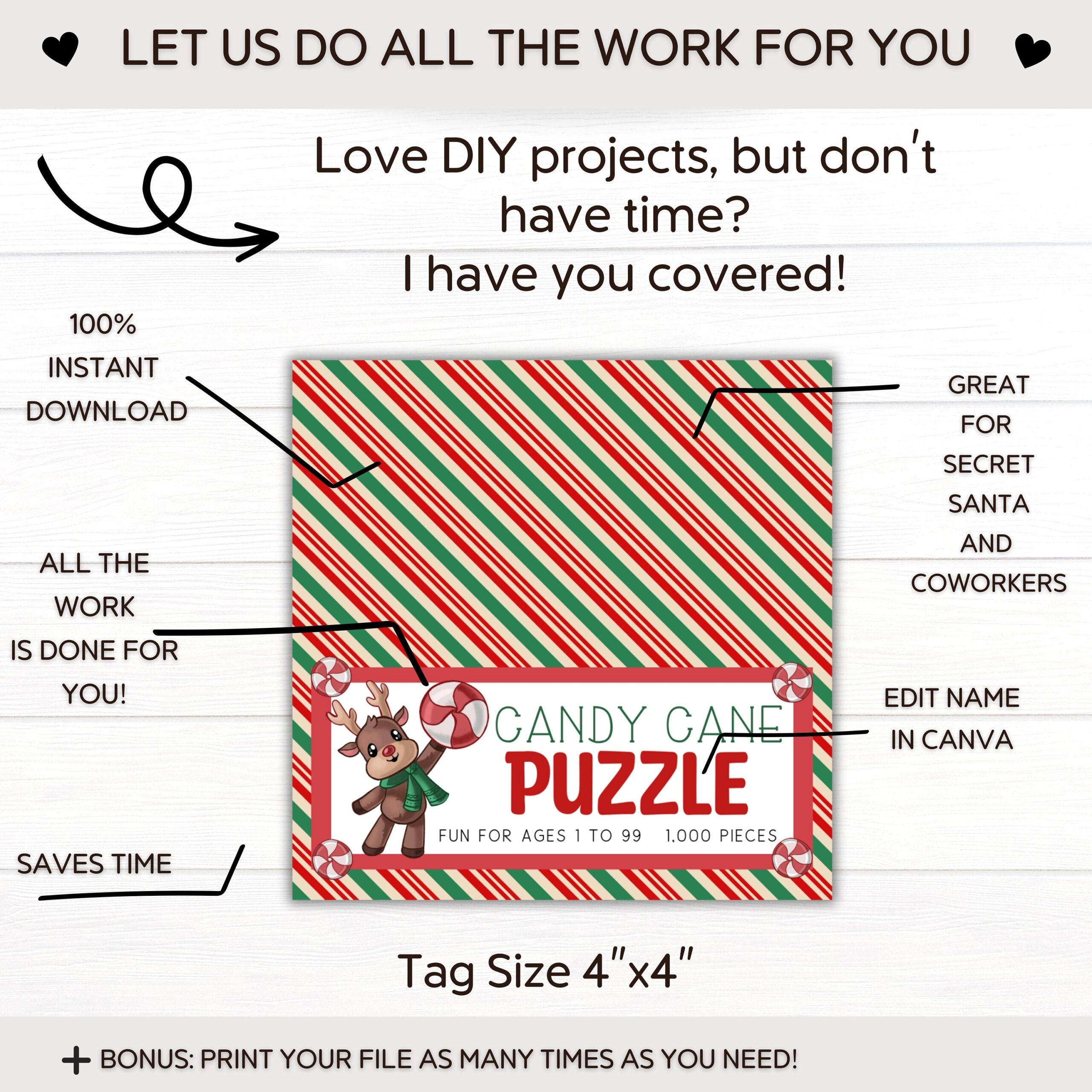 Editable Christmas Candy Cane Puzzle White Elephant Gag Gift Secret Santa Gift Stocking Stuffer Bag Topper Kids Christmas Favors Etsy Australia