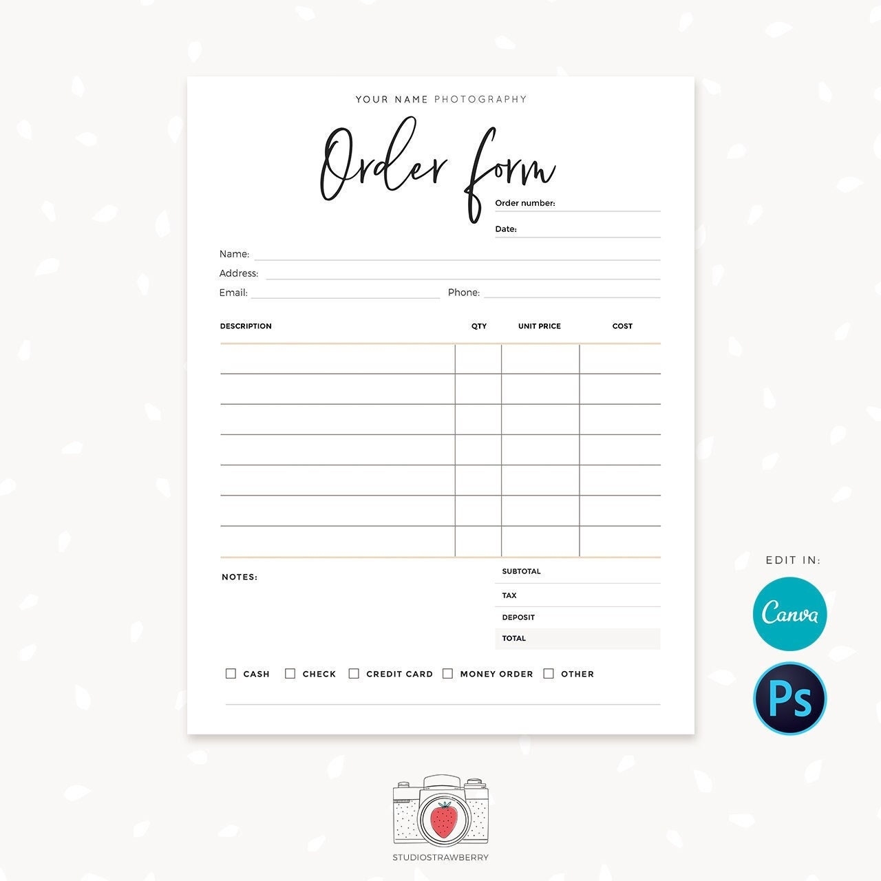 order form template free printable