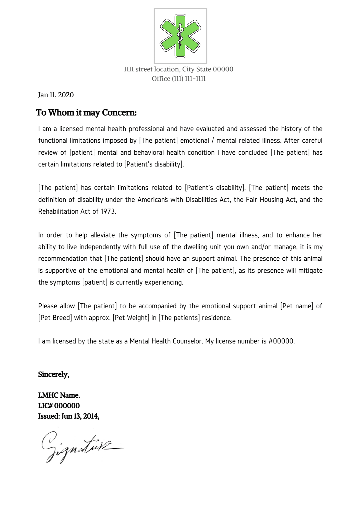 Emotional Support Animal ESA Letter Sample Fast ESA Letter