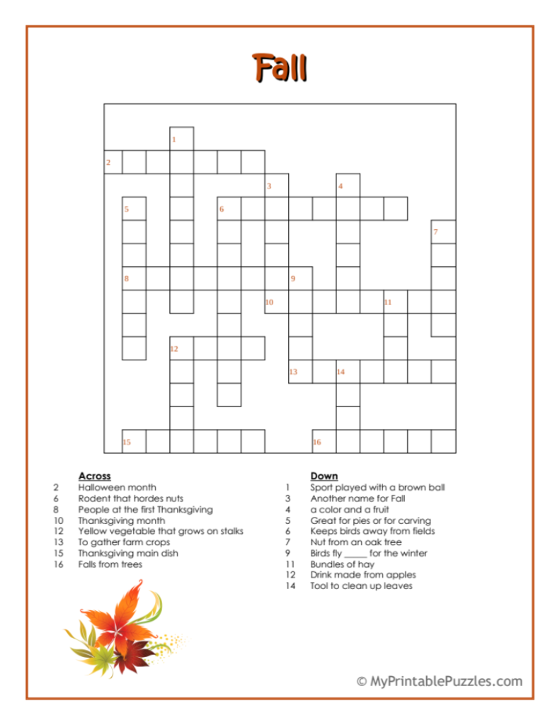 Fall Crossword Puzzle Intermediate My Printable Puzzles Fall Crossword Puzzle Intermediate My Printable Puzzles