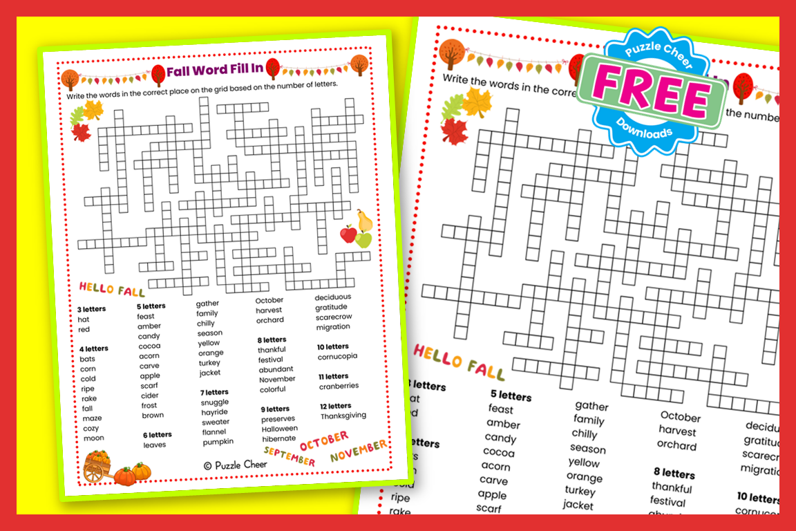 Fall Word Fill In Puzzle Puzzle Cheer