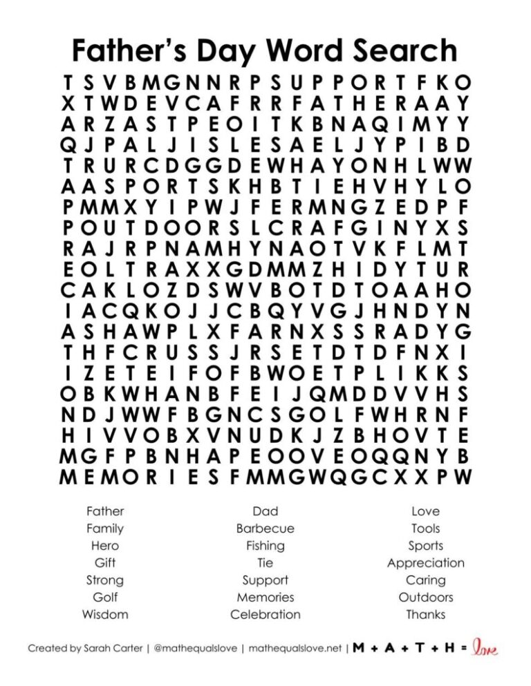 Father s Day Word Search Puzzle Free PDF 