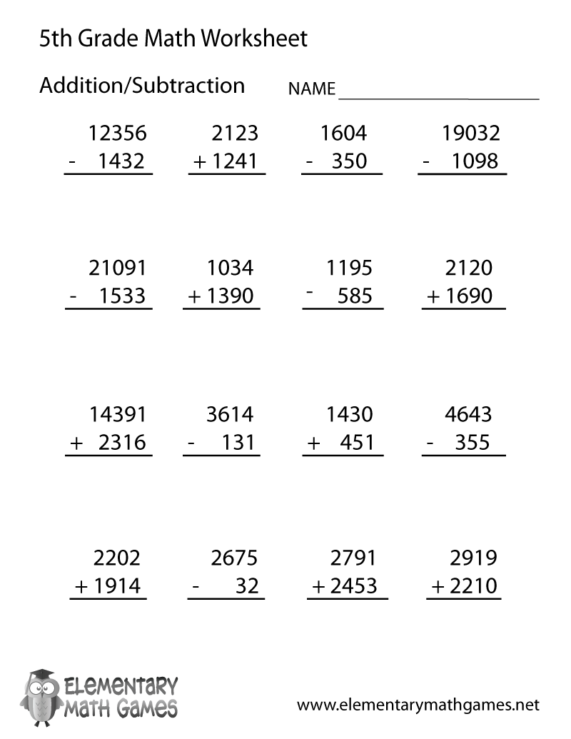 printable 5th grade math worksheets