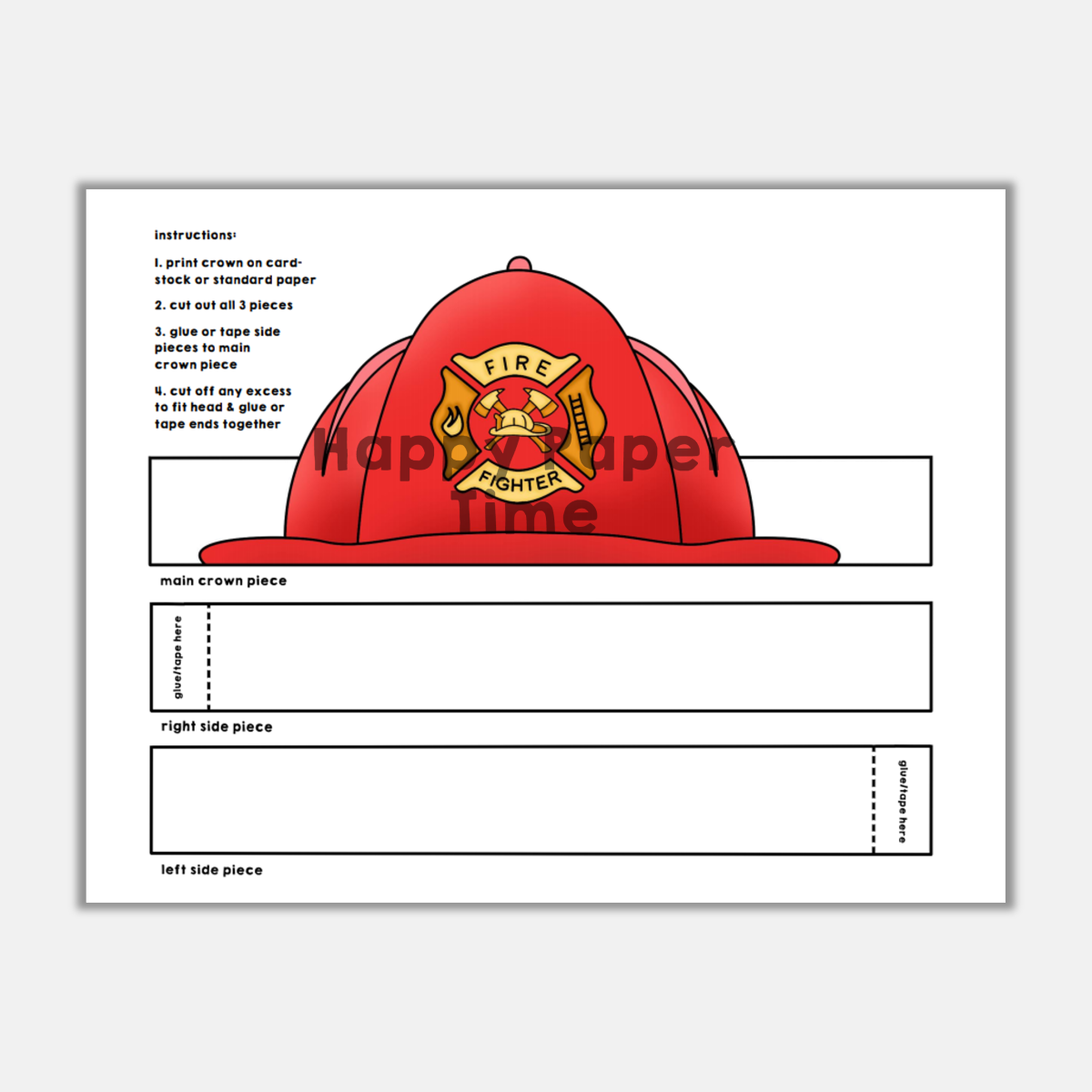 free printable firefighter hat template printable