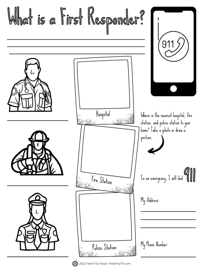 First Responders Worksheet Thank You Cards Field Trip Texas
